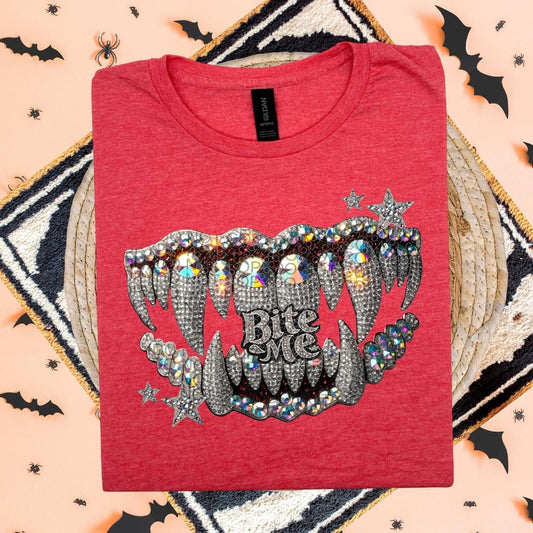Bite Me Fangs Faux Rhinestone DTF Transfer