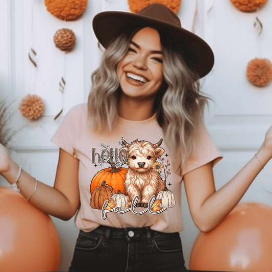 RTS Hello Fall Baby Highland Cow DTF Transfer