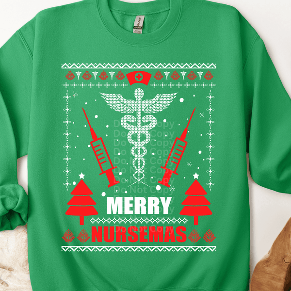 Merry Nursemas Ugly Christmas Sweater DTF Transfer