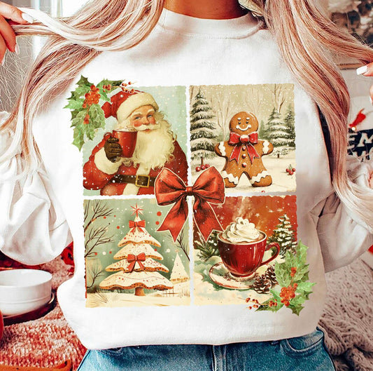 Vintage Christmas with bow DTF Transfer