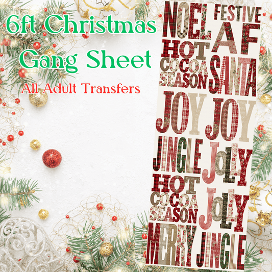 6ft Patchwork Christmas Words Gang Sheet