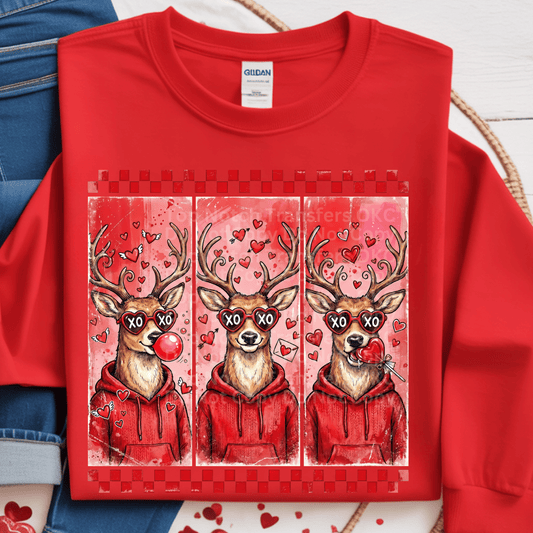 Valentines Deer Blowing Bubbles DTF Transfer