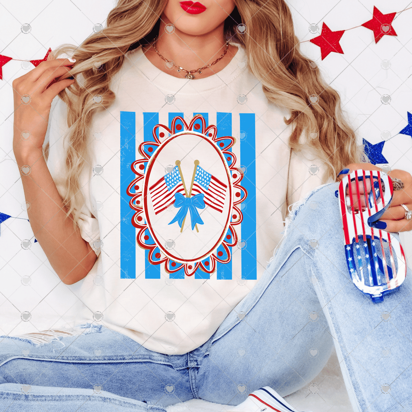 Framed Flags w/ Blue Stripes DTF Transfer