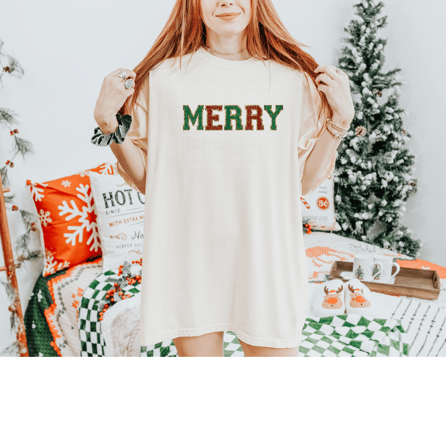 Adult Faux Chenille Red & Green Merry DTF Transfer
