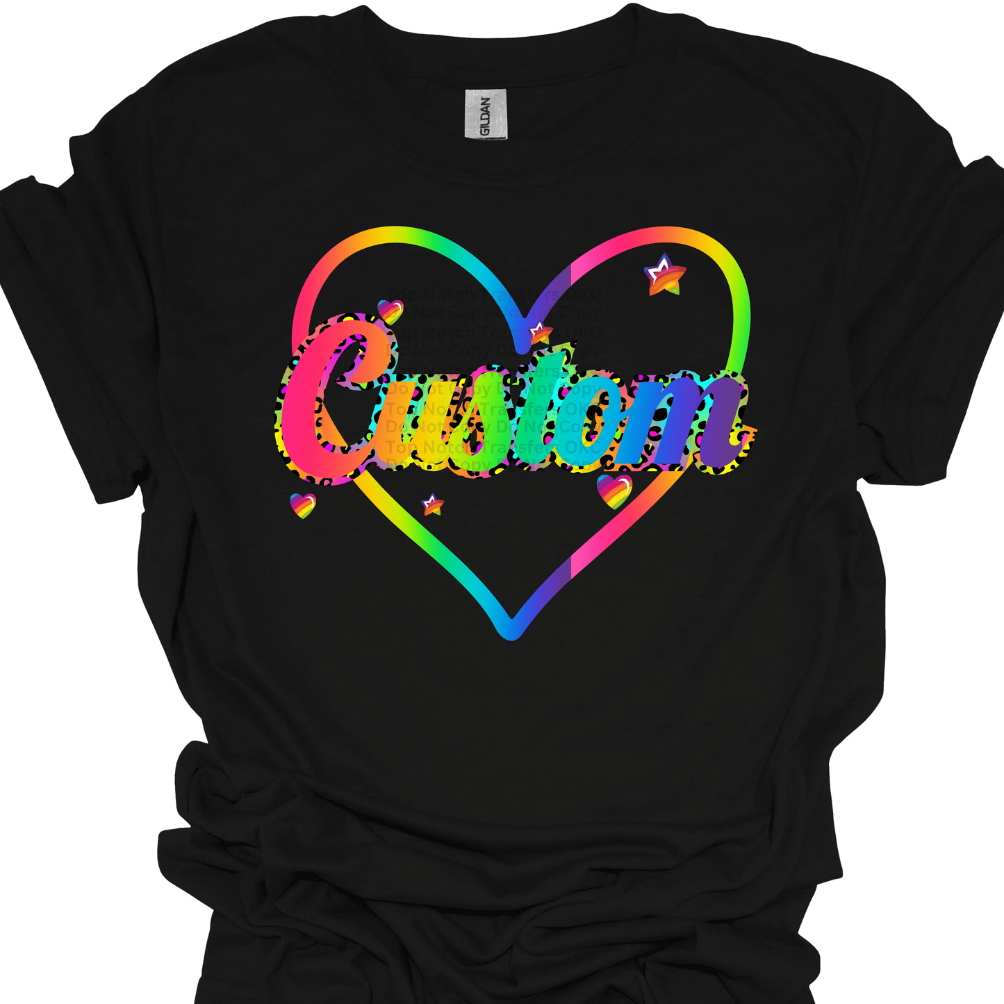 Custom Rainbow Heart w/ Mascot Name DTF Transfer