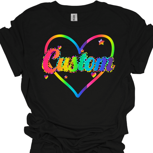 Custom Rainbow Heart w/ Mascot Name DTF Transfer
