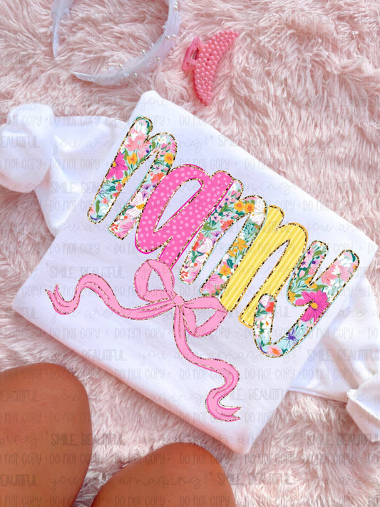 Nanny Floral w/ gold details & bow DTF Transfer