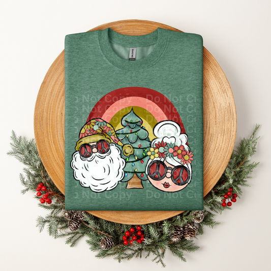 Groovy Mr. & Mrs. Claus with rainbow DTF Transfer