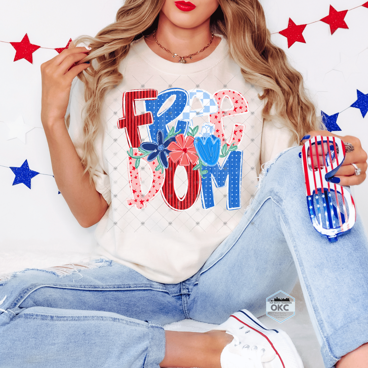 Freedom w/ Floral DTF Transfer