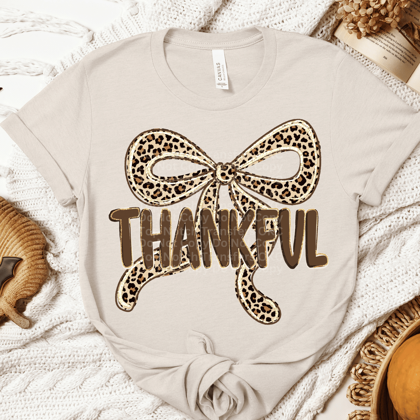 Thankful Leopard Print Bow DTF Transfer