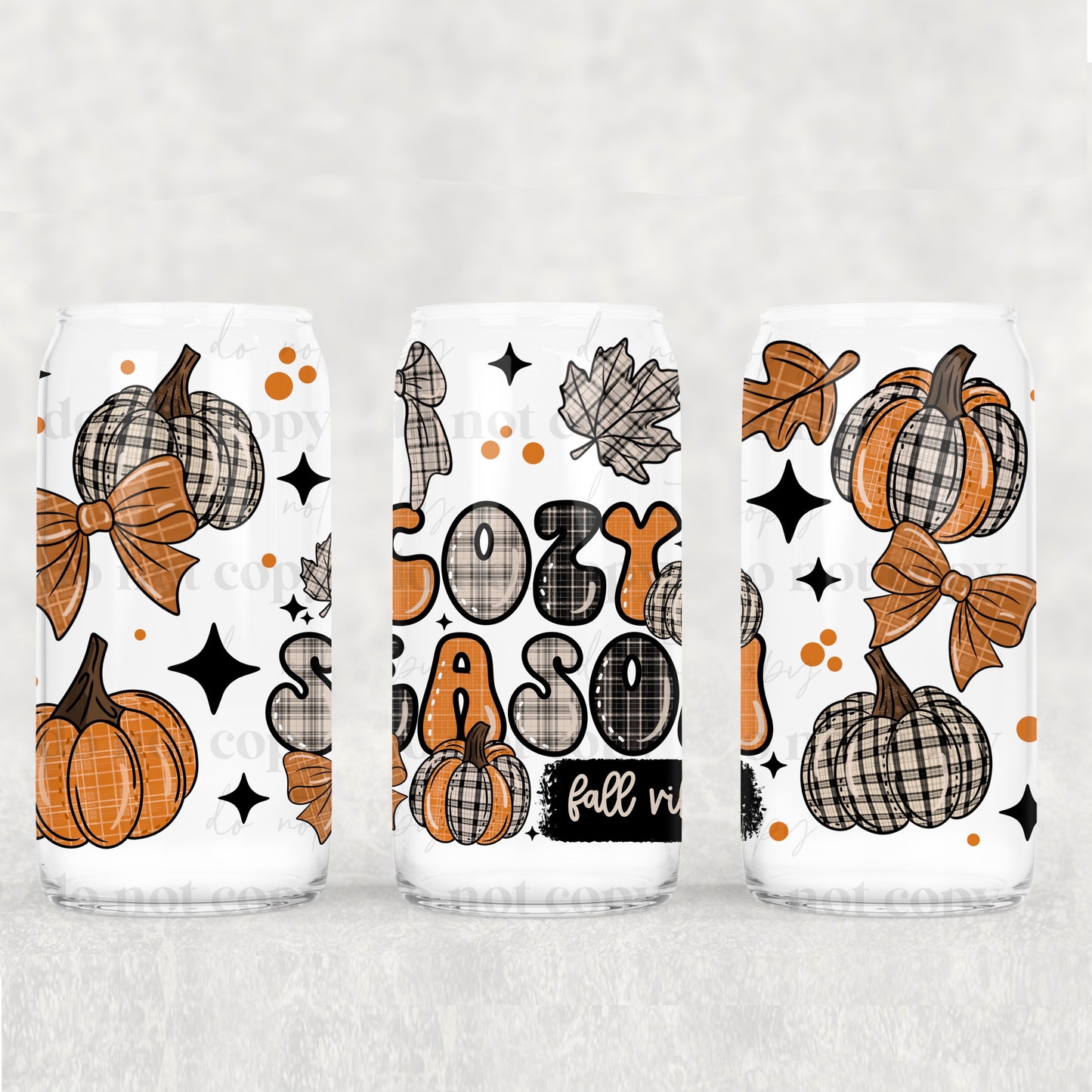 Cozy Season Plaid Pumpkins & Leaves UV DTF 16 oz Cup Wrap *CSC 0925*