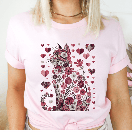 Valentine Floral Cat DTF Transfer
