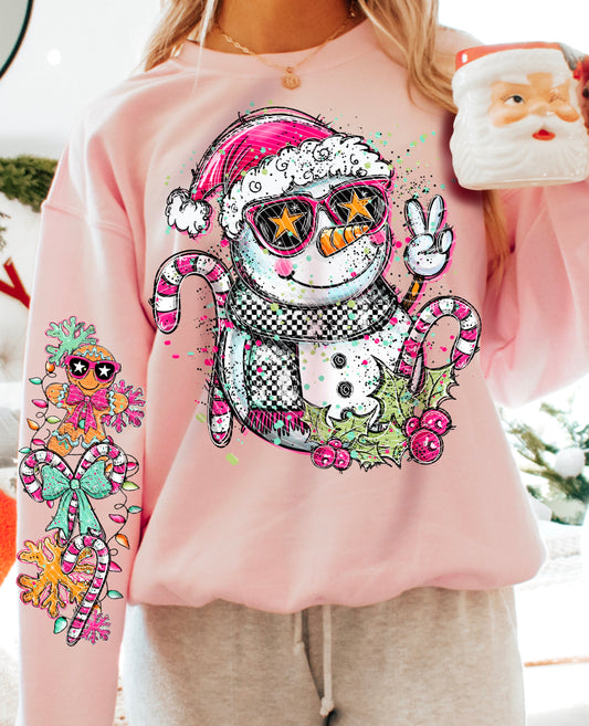 Star eyed Snowman *Optional long sleeve design* DTF Transfer