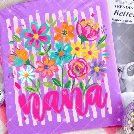 Nana Floral Bouquet Stripes DTF Transfer