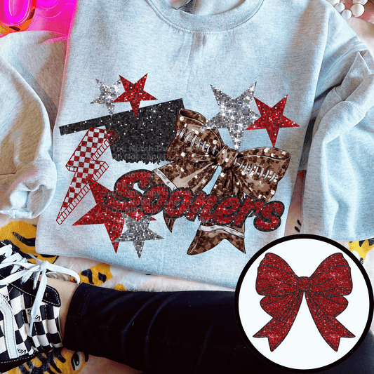 Oklahoma Red Bling Design with optional Bow DTF Transfer