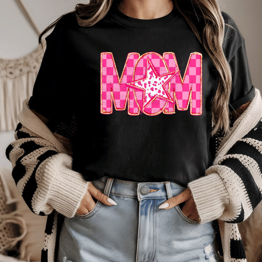 Mom Pink Checkered w/ Star DTF Transfer