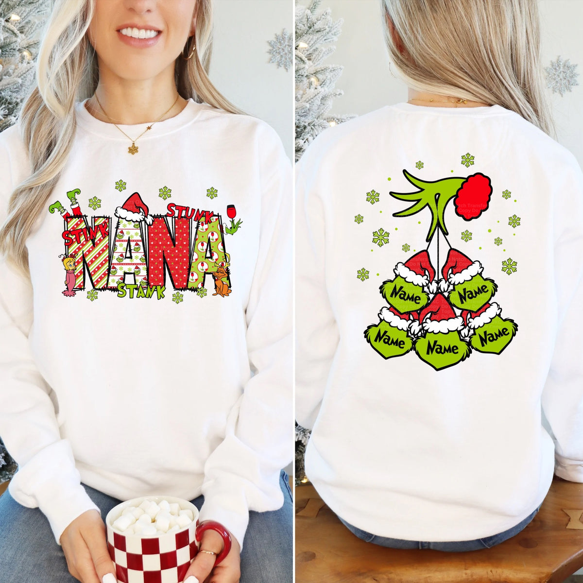 Red Christmas Nana Design with optional back design* ordered separately- leave info for names for back design in checkout notes*