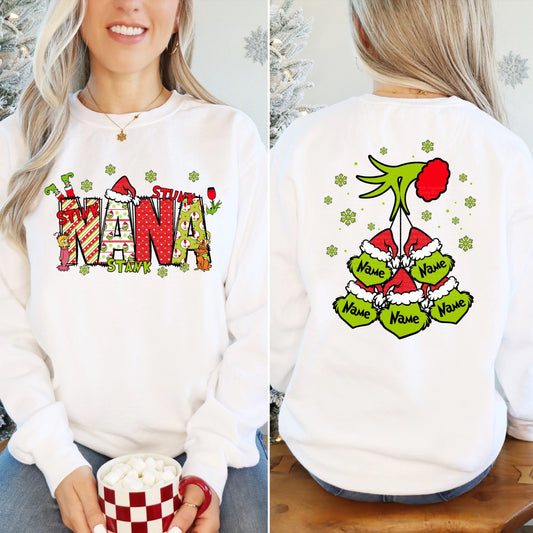 Red Christmas Nana Design with optional back design* ordered separately- leave info for names for back design in checkout notes*