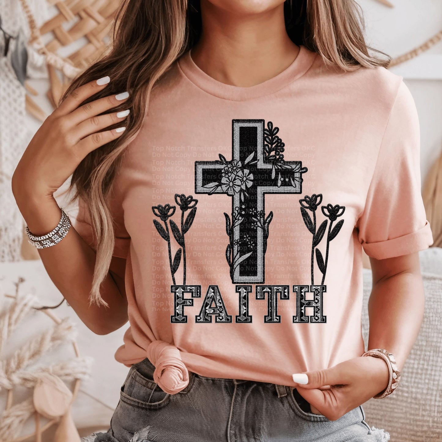 Faith Cross & Flowers DTF Transfer