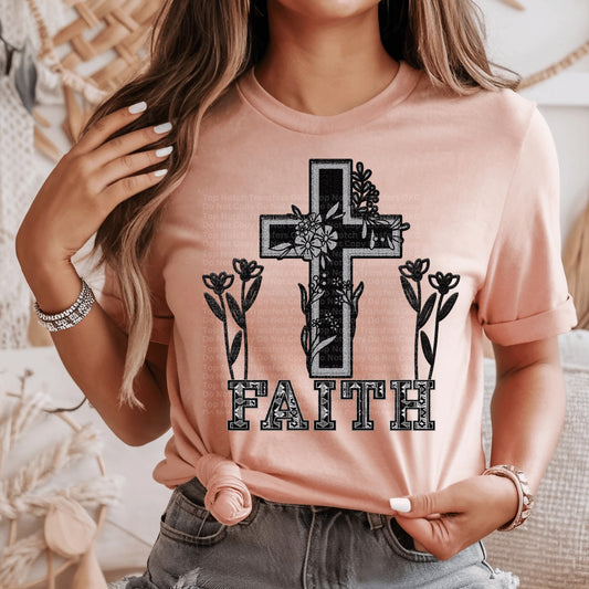 Faith Cross & Flowers DTF Transfer