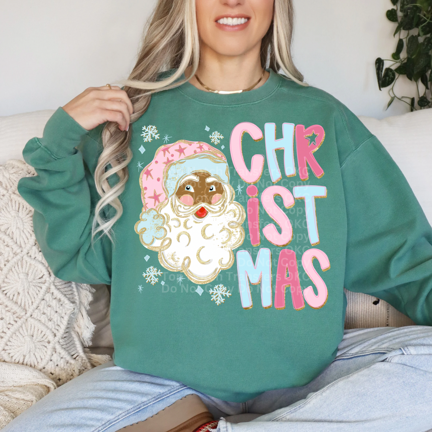 Christmas Santa Gold Outline- Dark DTF Transfer