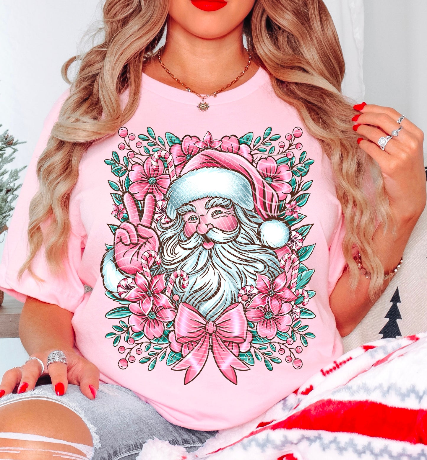 Pink Santa *Optional long sleeve design* DTF Transfer
