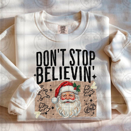 Christmas Don’t Stop Believing Santa DTF Transfer