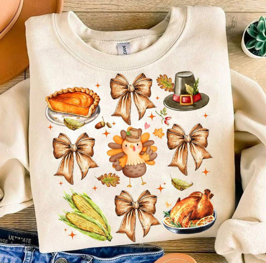 Thanksgiving Turkey & Bows DTF Transfer