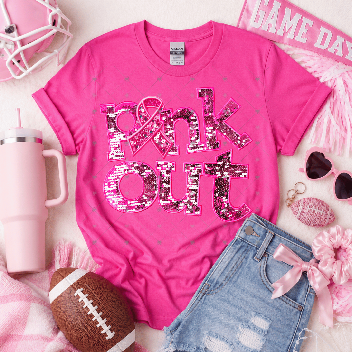 Pink Out Faux Sequin DTF Transfer