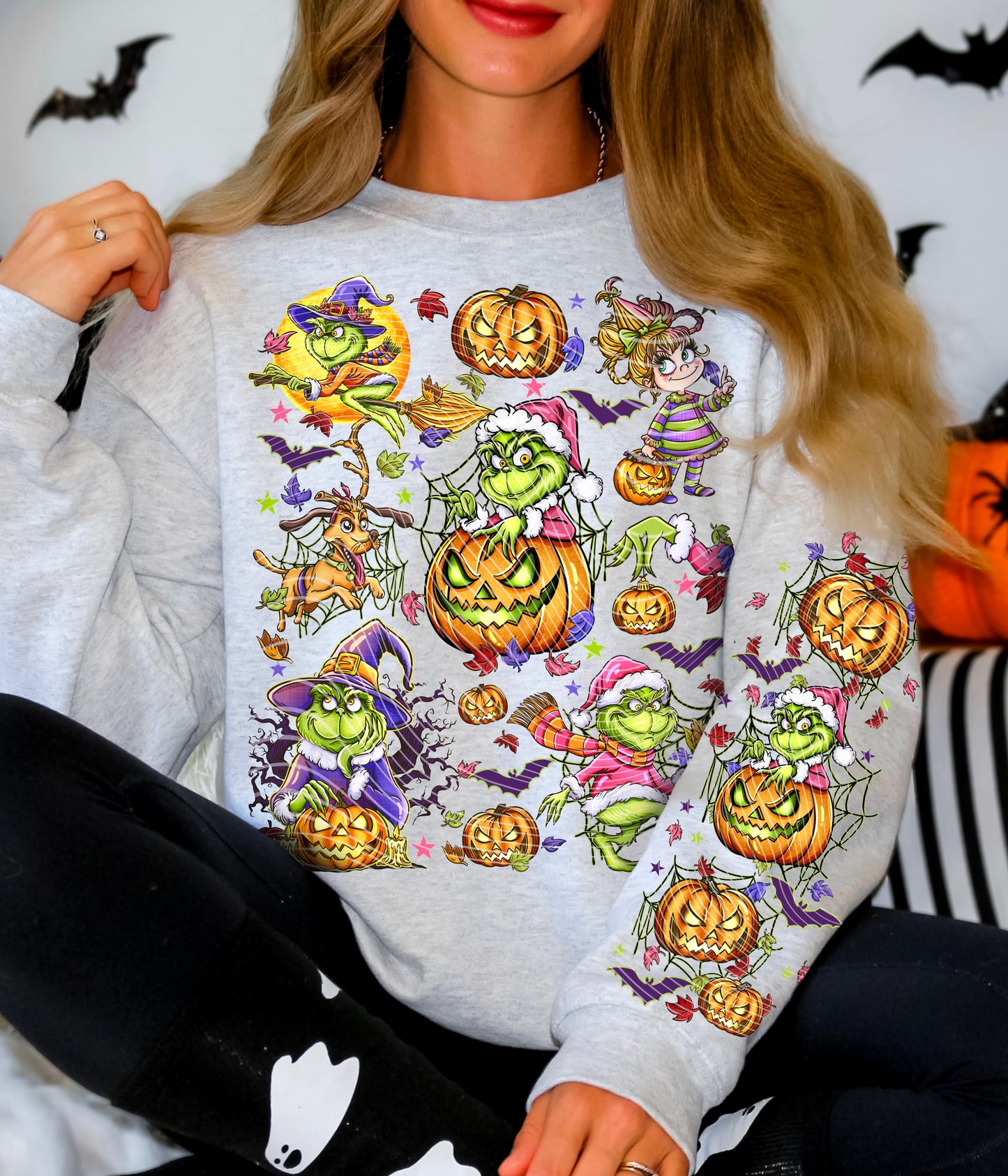 Green Guy & Pumpkins *Optional long sleeve design*DTF Transfer