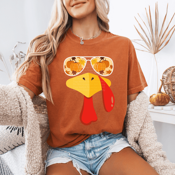 Turkey Face with Pumpkin Sunglasses DTF Transfer