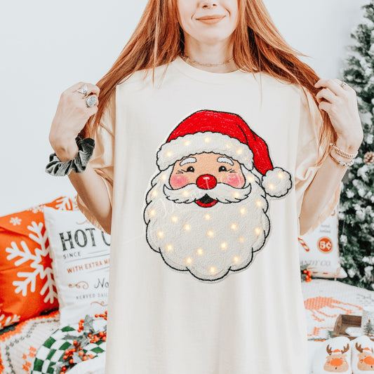 Faux Yarn Santa w/ Lights DTF Transfer