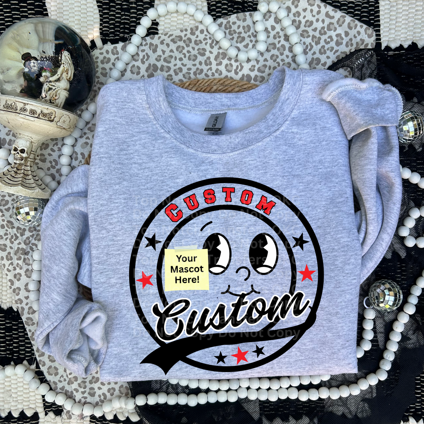 Custom- Mascot Circle w/ Stars DTF Transfer (*Leave Mascot, School and Colors in Checkout Notes. Email PNG file of Mascot to Topnotchtransfersokc@gmail.com with order number)