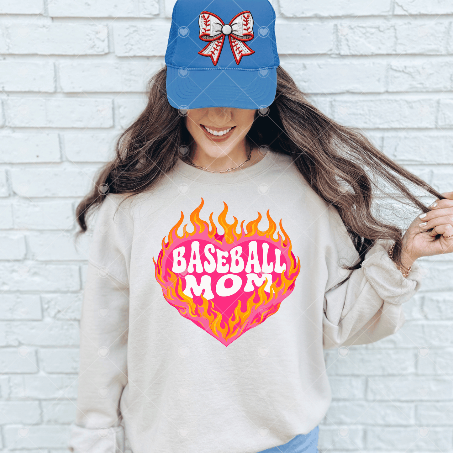 Baseball Mom Flame Heart DTF Transfer