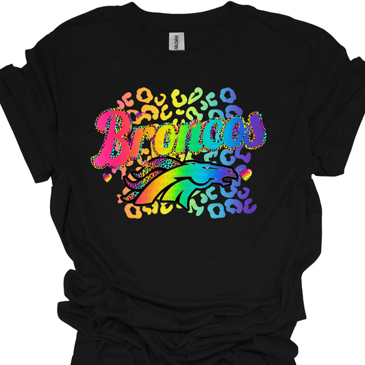 Rainbow Broncos Leopard Print DTF Transfer