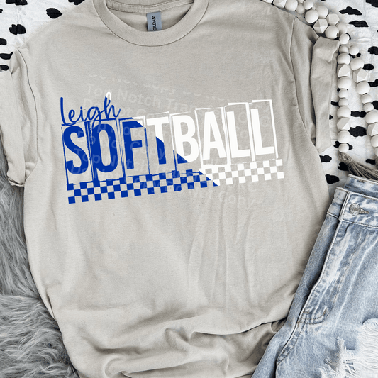 Leigh Softball Blue/White DTF Transfer