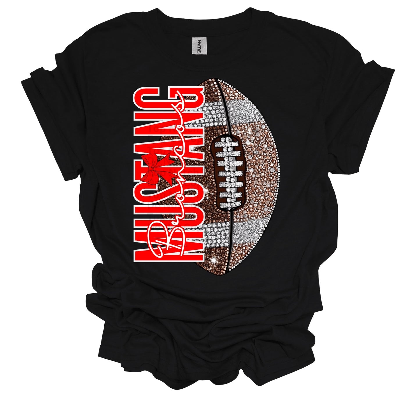Mustang Broncos Faux Rhinestone Football T-Shirt