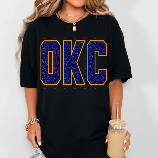 OKC Blue Glitter w/ Orange Outline DTF Transfer