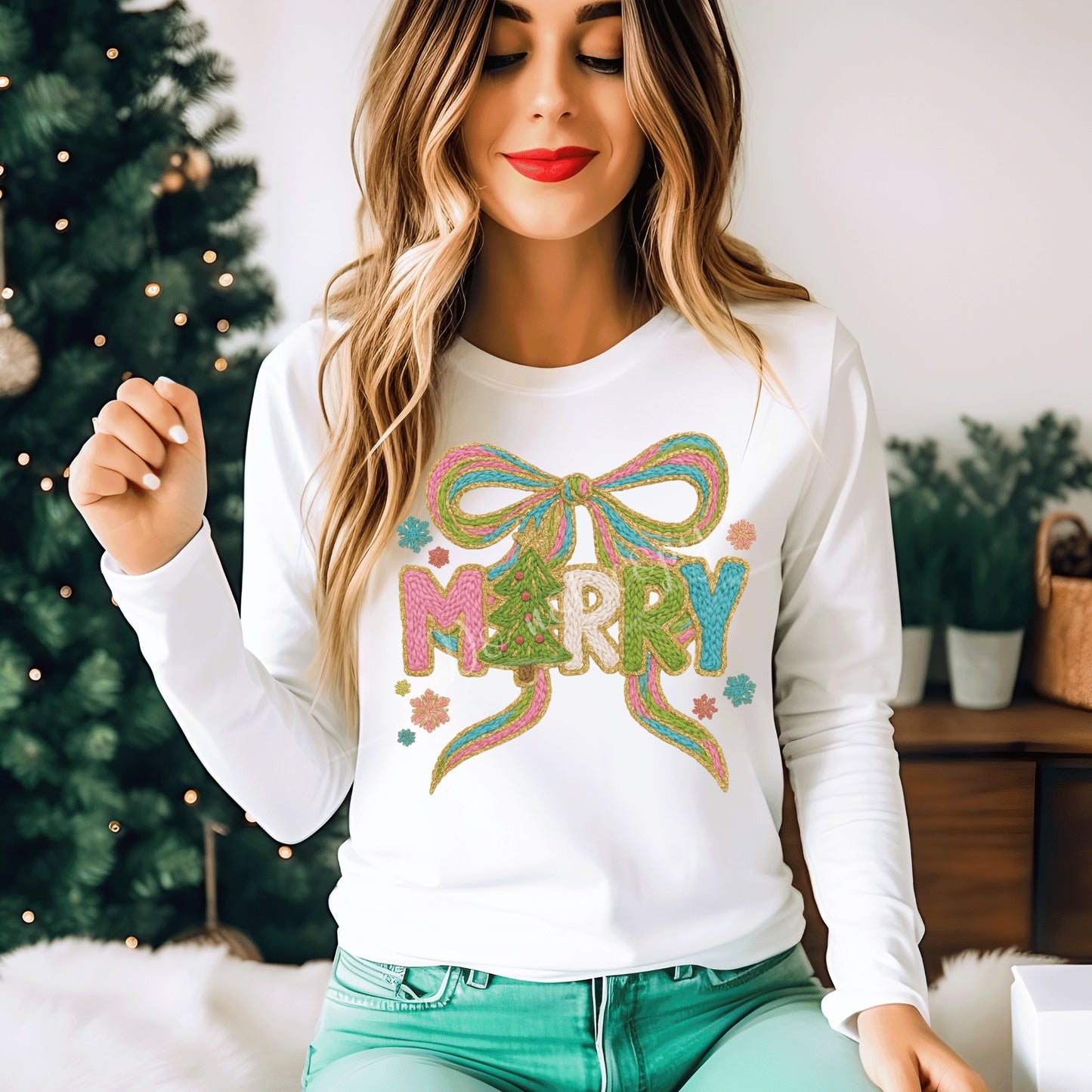 Faux Yarn Merry Bow DTF Transfer