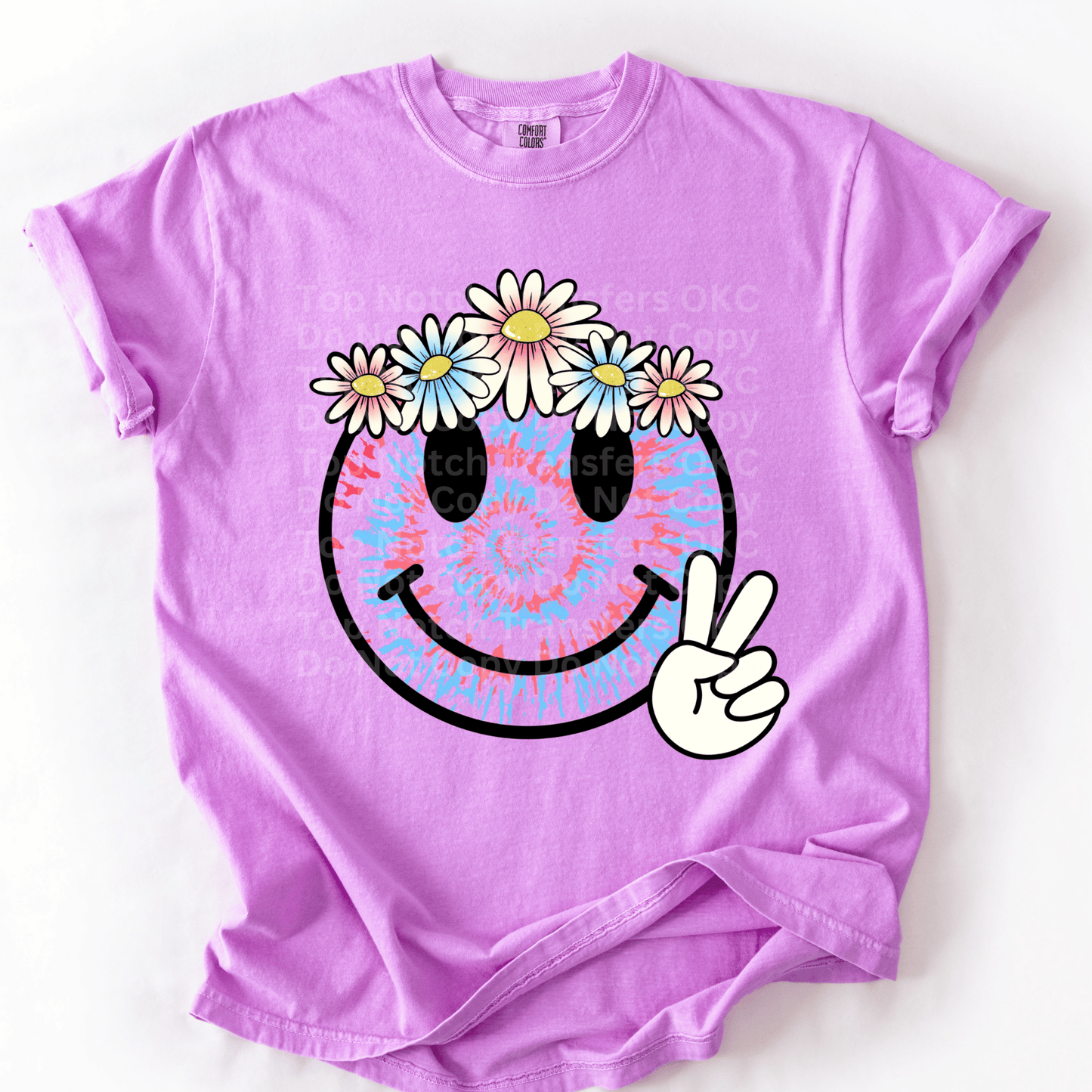 Tie Dyed Smiley Face DTF Transfer