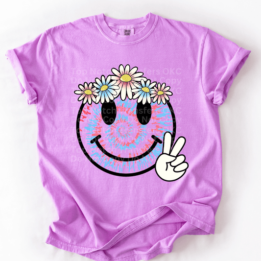 Tie Dyed Smiley Face DTF Transfer