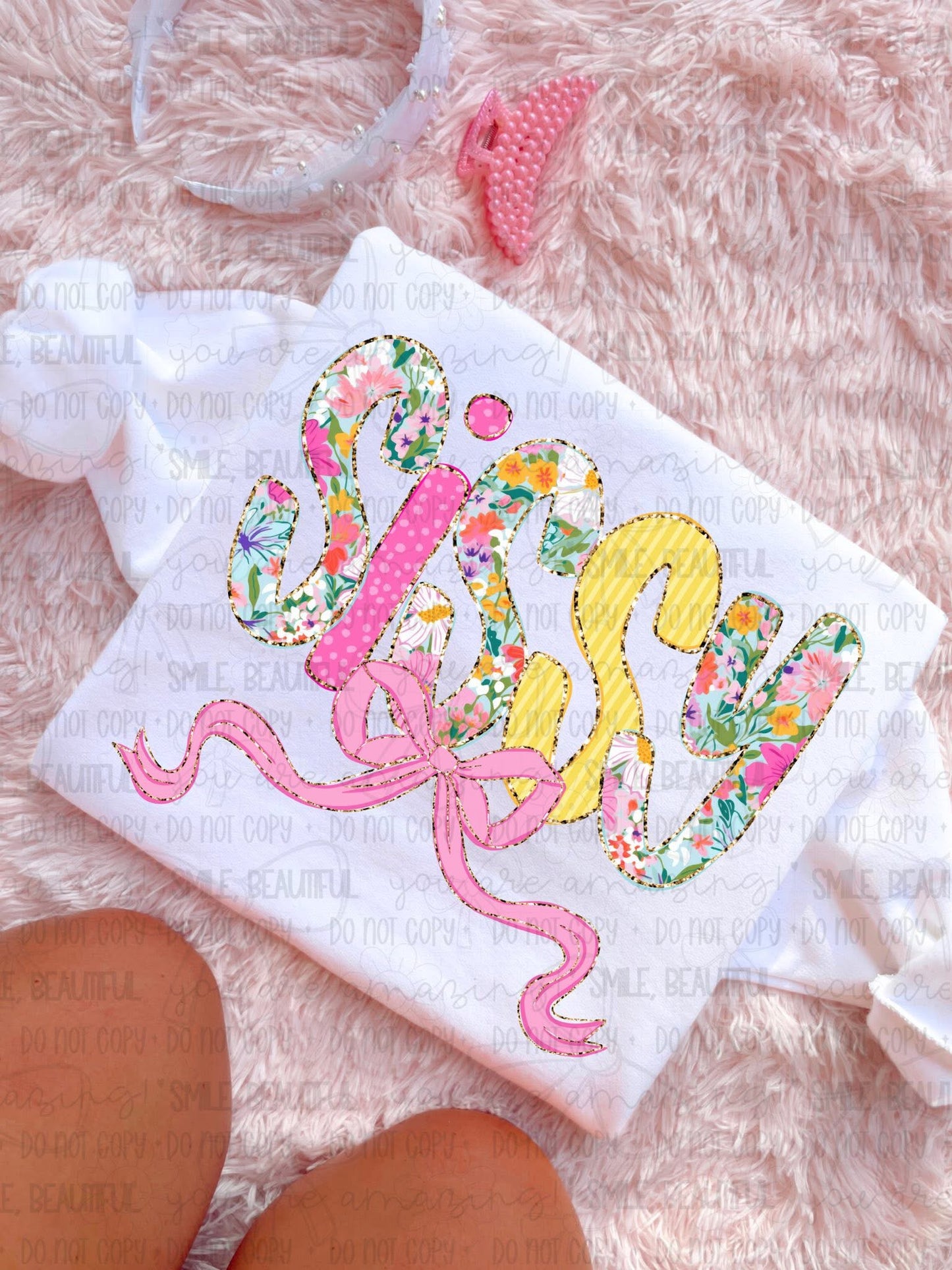 Sissy Floral w/ gold details & bow DTF Transfer