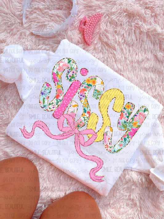 Sissy Floral w/ gold details & bow DTF Transfer