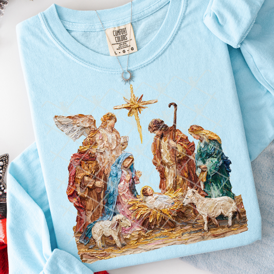 RTS Hand Painted Nativity ADULT DTF Transfer