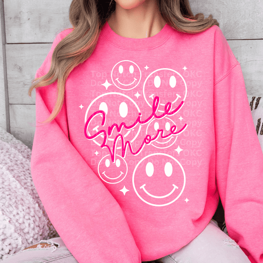 Smile More White Smiley Faces DTF Transfer