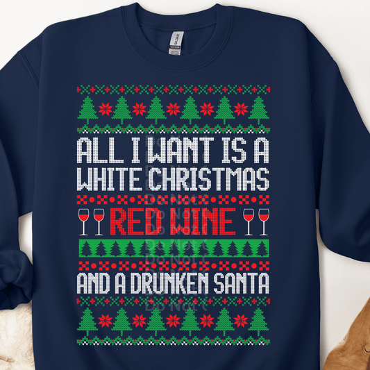 Wine & A Drunken Santa Ugly Christmas Sweater DTF Transfer