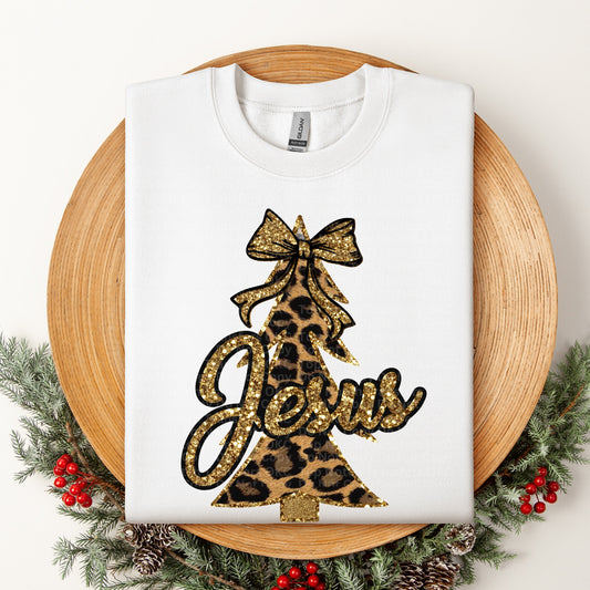 Jesus Cheetah Print & Gold Christmas Tree DTF Transfer