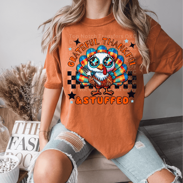 Grateful Thankful & Stuffed Turkey DTF Transfer