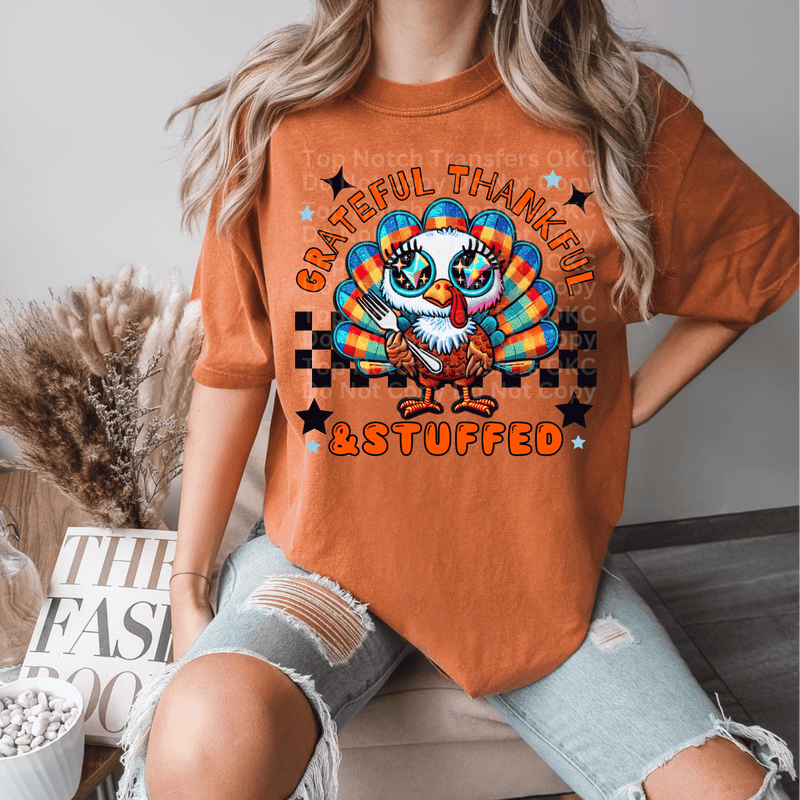 Grateful Thankful & Stuffed Turkey DTF Transfer