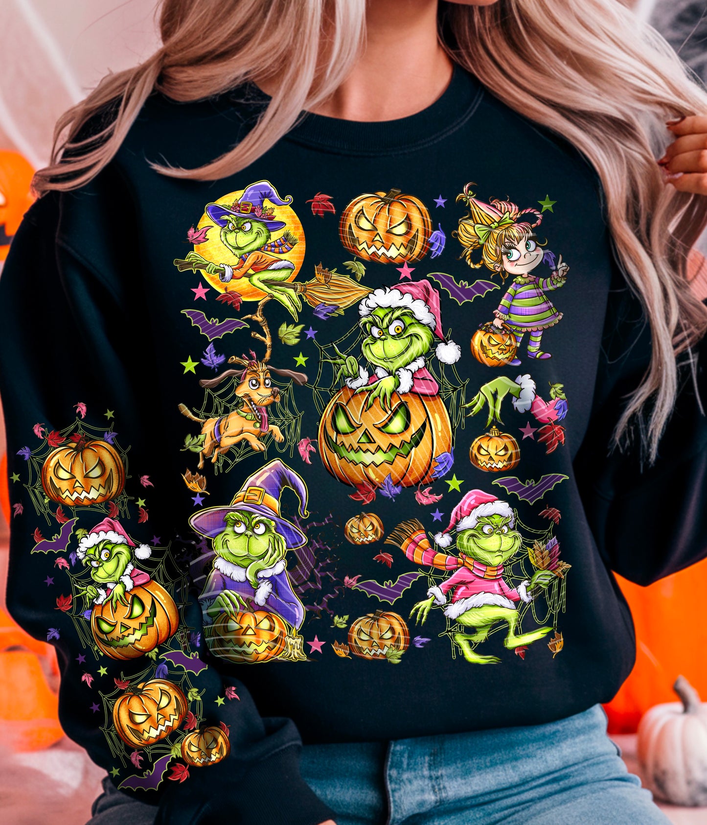 Green Guy & Pumpkins *Optional long sleeve design*DTF Transfer
